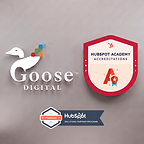 The Goose Digital logo next to a HubSpot Onboarding Accreditation and HubSpot Platinum Partner icon