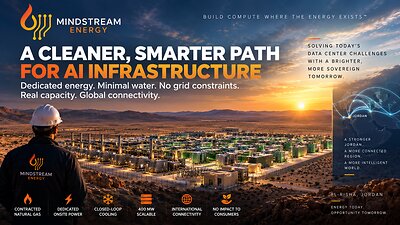 A Cleaner, Smarter Path - Mindstream Energy is transforming Jordan's Al-Risha natural gas resource into globally connected AI compute. Combining dedicated energy, minimal water dependency, scalable infrastructure, and resilient international connectivity, the Al-Risha campus offers hyperscalers, neoclouds, governments, and enterprises a new model for meeting rapidly growing AI infrastructure demand. A Cleaner, Smarter Path - Mindstream Energy is transforming Jordan's Al-Risha natural gas resource into globally connected AI compute. Combining dedicated energy, minimal water dependency, scalable infrastructure, and resilient international connectivity, the Al-Risha campus offers hyperscalers, neoclouds, governments, and enterprises a new model for meeting rapidly growing AI infrastructure demand.