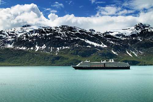Westerdam cruising through Glacier Bay in Alaska