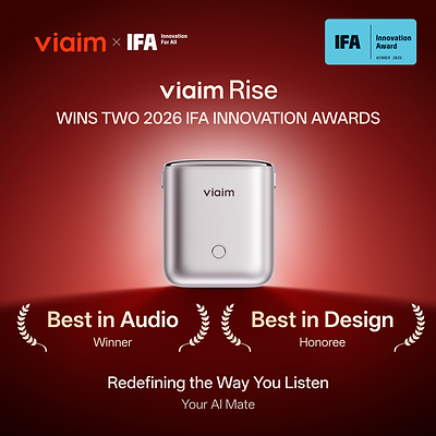 viaim Rise wins Best in Audio and Is Named a Best in Design Honoree at the 2026 IFA Innovation Awards