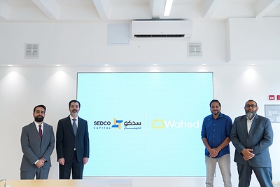 (Abdulaziz Alsubaiyel, Head of Investment Banking and Corporate Finance at SEDCO Capital. Abdulwahab Abed,  Chief Executive Officer at SEDCO Capital. Mohsin Siddiqui, Chief Executive Officer at Wahed. As'ad Layth, Chief Business Development and Strategy Officer at Wahed.)