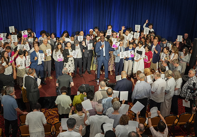 Hundreds of peace advocates gathered to call for the immediate release of Dr. Hak Ja Han following her prison sentence in South Korea