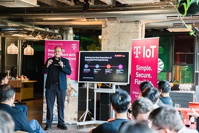 The Product Marketing Director David from SATELLAI was giving a presentation at Deutsche Telekom IoT Side Event.