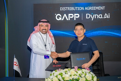 Ahmed Al Azmah (left) and Carlton Liew celebrate the strategic partnership between Dyna.Ai and GAPP to advance Saudi Arabia's digital infrastructure and Next-Gen AI Workforce