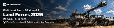 Meet PEI-Genesis at Booth D3 on Level 3 at Land Forces 2026 in Perth Convention and Exposition Center.