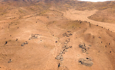 Figure 1. Aerial overview of exposed vein structures and historical workings at the Castilla Project, Atacama, Chile.