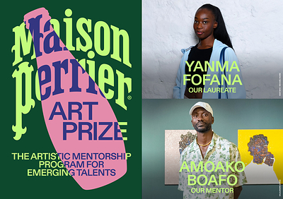 French painter Yanma Fofana (pictured, top right) has been named the winner of the inaugural MAISON PERRIER® Art Prize, selected by a jury alongside artist mentor Amoako Boafo (pictured, bottom right)