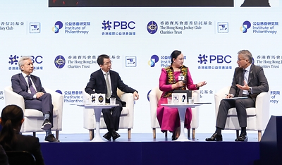 Photo 7: The Impact Studio session, “Bridging the Gap: Advancing Educational Equity Through Computational Thinking”, explored strategies to achieve sustainable and impactful digital education. Speakers included Kim Sethany, Permanent Secretary of State, Ministry of Education, Youth and Sport, Cambodia (2nd right); Huang Ronghuai, Co-Dean of the Smart Learning Institute at Beijing Normal University and Chairholder of the UNESCO Chair on Artificial Intelligence in Education (2nd left); and Stephen Cheung, President of Saint Francis University and Voting Member of The Hong Kong Jockey Club (1st left). The panel was moderated by Kerry Lee, President and Chair Professor of Child Development at Yew Chung College of Early Childhood Education (1st right). Photo 7: The Impact Studio session, “Bridging the Gap: Advancing Educational Equity Through Computational Thinking”, explored strategies to achieve sustainable and impactful digital education. Speakers included Kim Sethany, Permanent Secretary of State, Ministry of Education, Youth and Sport, Cambodia (2nd right); Huang Ronghuai, Co-Dean of the Smart Learning Institute at Beijing Normal University and Chairholder of the UNESCO Chair on Artificial Intelligence in Education (2nd left); and Stephen Cheung, President of Saint Francis University and Voting Member of The Hong Kong Jockey Club (1st left). The panel was moderated by Kerry Lee, President and Chair Professor of Child Development at Yew Chung College of Early Childhood Education (1st right).
