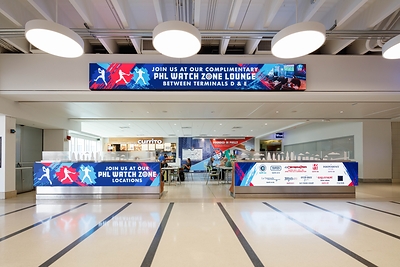 Watchfire indoor LED displays promote PHL Watch Zone programming and participating airport concessions in the D/E Connector at Philadelphia International Airport. Watchfire indoor LED displays promote PHL Watch Zone programming and participating airport concessions in the D/E Connector at Philadelphia International Airport.