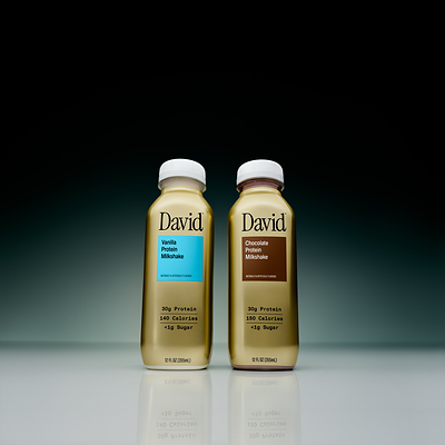David Protein Milkshakes are available in Vanilla and Chocolate.