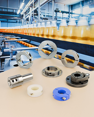 USDA- and FDA-approved for applications requiring frequent wash-down, Stafford Shaft Collars, Couplings & Flange Mounts are designed with round, square, and hex bores to fit a wide range of conveyors and packaging systems used in the food and beverage industry.