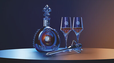LOUIS XIII BLACK PEARL DECANTER, GLASS, AND PIPETTES