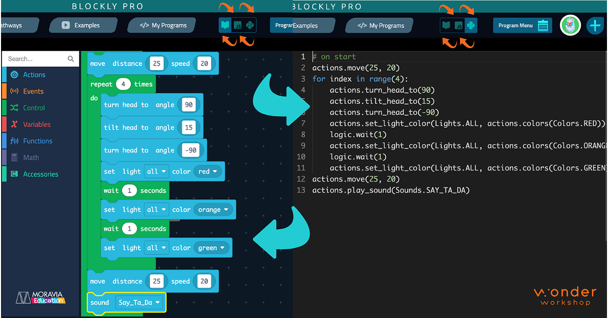 Wonder Workshop's Blockly Pro Adds Python, Letting Students View One Program in Three Languages
