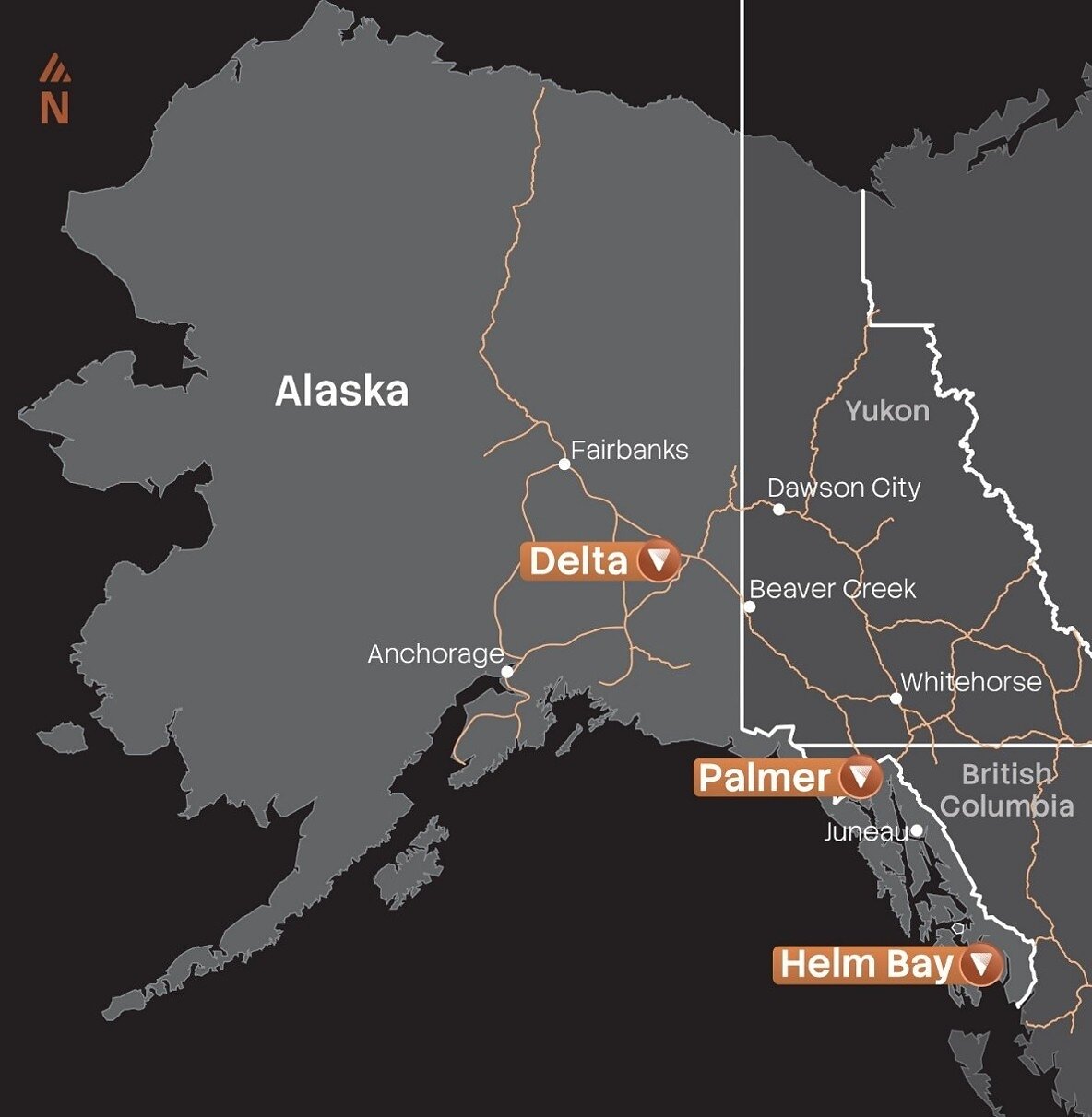 Figure 1: Map showing location of Vizsla Copper’s Palmer Project in relation to Delta and Helm Bay. Figure 1: Map showing location of Vizsla Copper’s Palmer Project in relation to Delta and Helm Bay.