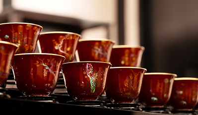 Twelve Month Flower Deity Cup in Lacquer with Mother-of-Pearl Inlay