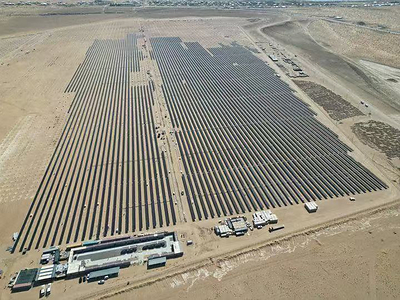 Aerial view of the 126 MW Sarimay Solar PV power plant in Uzbekistan’s Khorezm region, equipped with Trinasolar Vertex N modules