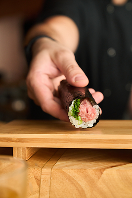 Negi-Toro hand roll - served at the counter of OMAKAI hand roll bar