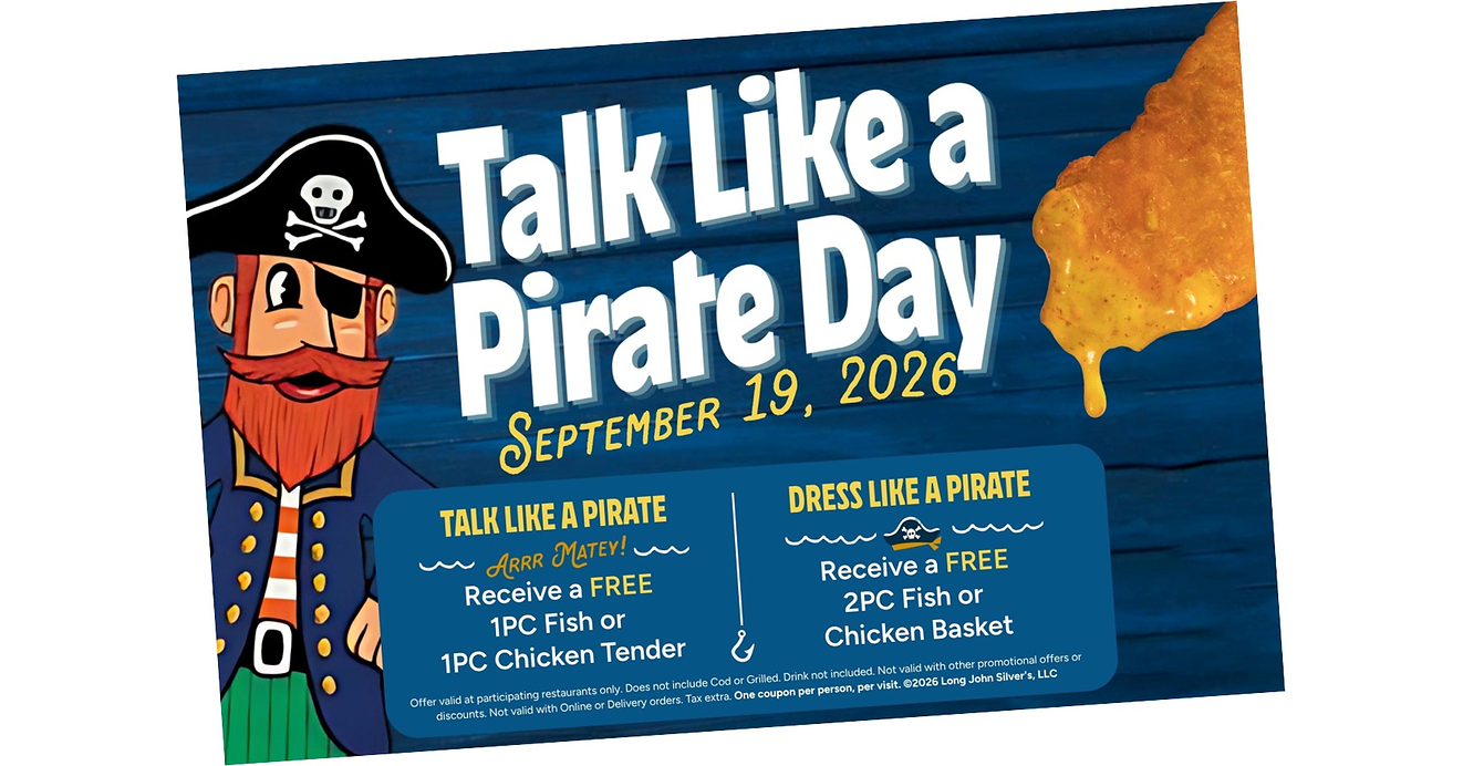 Arr You Ready? Long John Silver's® Celebrates Talk Like a Pirate Day with Free Food