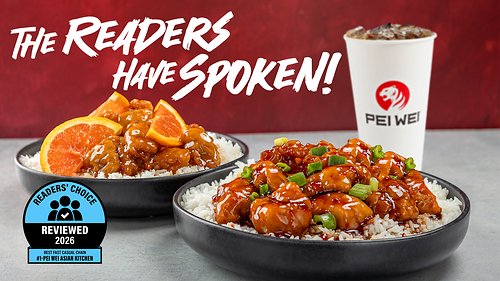 Pei Wei celebrates being named the 2026 Reviewed Readers’ Choice Best Fast Casual Chain with two of its bestselling dishes, Firecracker Chicken and Orange Chicken. Pei Wei celebrates being named the 2026 Reviewed Readers’ Choice Best Fast Casual Chain with two of its bestselling dishes, Firecracker Chicken and Orange Chicken.
