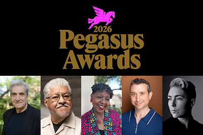 The 2026 Pegasus Awards recipients. Left to right: Robert Pinsky, 2026 Ruth Lilly Poetry Prize; Luis J. Rodriguez, 2026 Pegasus Award for Service in Poetry; Nikki Grimes, 2027–2028 Young People’s Poet Laureate; Jason Schneiderman, 2026 Pegasus Award for Poetry Criticism; Meg Day, 2026 Pegasus Poetry Book Prize.
