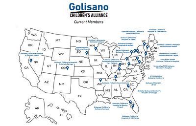 Map of all 21 Golisano Children's Alliance Hospitals.