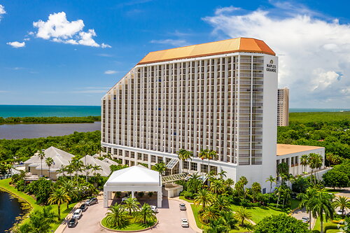 Aerial View of Signia Hilton Naples Grande Beach Resort's Front Drive. 