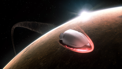Artist's render of a hypothetical Arc aerocapture mission at Mars