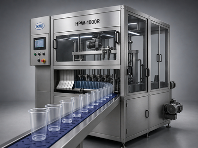 BMI Korea's HPW-1000R high-pressure reusable cup washer — processes up to 1,000 cups per hour at 50 BAR, five times faster than manual washing. Photo: BMI Korea.