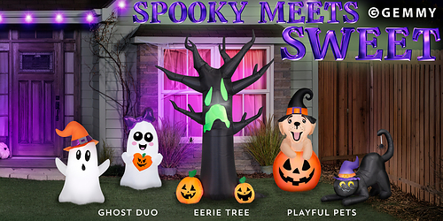 Available at The Home Depot, this Halloween inflatable collection from Gemmy includes a standout spooky centerpiece and playful pairs. Available at The Home Depot, this Halloween inflatable collection from Gemmy includes a standout spooky centerpiece and playful pairs.