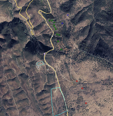 Figure 1 View of the location of the drilling pads in Google Earth (the new ones are PT-J 011 and 012, and HGD-002 and HGD-003).