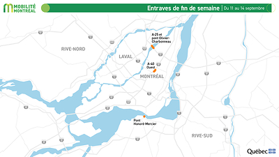 Entraves de fin de semaine, du 11 au 14 septembre