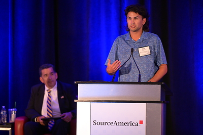 Self-advocate Zane Sanford from VersAbility Resources, Inc. speaking at the 2025 Grassroots Advocacy Conference
