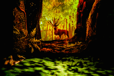 The mystical forest of Princess Mononoke is brought to life through large-scale recreations, immersive multimedia and atmospheric projections. Image for illustrative purposes only.