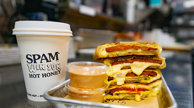 Win Son Bakery is serving up an exclusive SPAM® Hot Honey breakfast sandwich, made with a slice of SPAM® Hot Honey, egg and cheese on their signature scallion pancake. Fans can also order a limited-edition SPAM® Hot Honey Fan Tuan, a Taiwanese sticky rice roll, throughout the week at Win Son Bakery’s Brooklyn and Manhattan locations. Can’t make it to Win Son Bakery? The breakfast sandwich recipe is also available on SPAM®'s website. Win Son Bakery is serving up an exclusive SPAM® Hot Honey breakfast sandwich, made with a slice of SPAM® Hot Honey, egg and cheese on their signature scallion pancake. Fans can also order a limited-edition SPAM® Hot Honey Fan Tuan, a Taiwanese sticky rice roll, throughout the week at Win Son Bakery’s Brooklyn and Manhattan locations. Can’t make it to Win Son Bakery? The breakfast sandwich recipe is also available on SPAM®'s website.