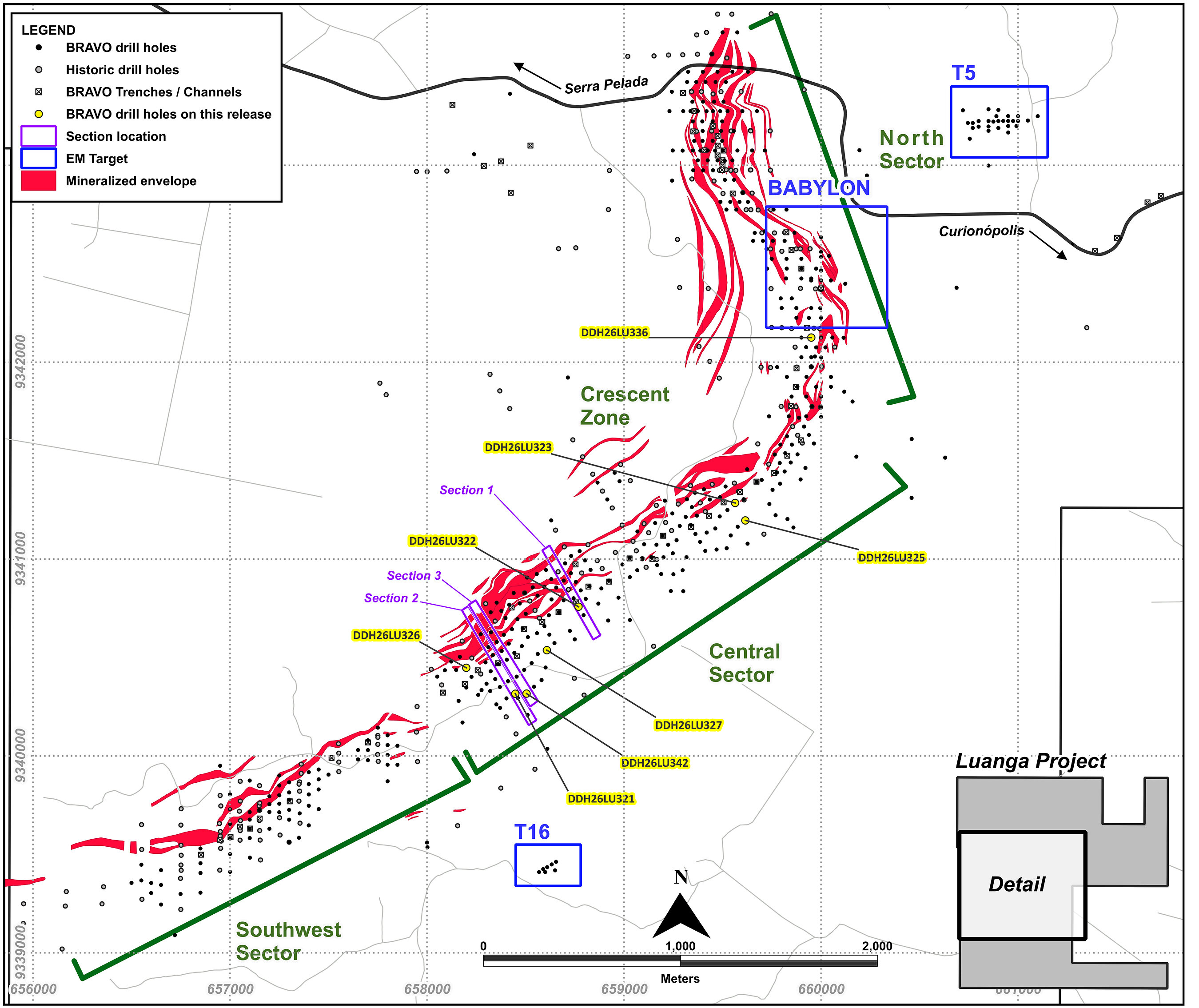 Figure 4: Location of Bravo Drilling and Sections Reported in this News Release