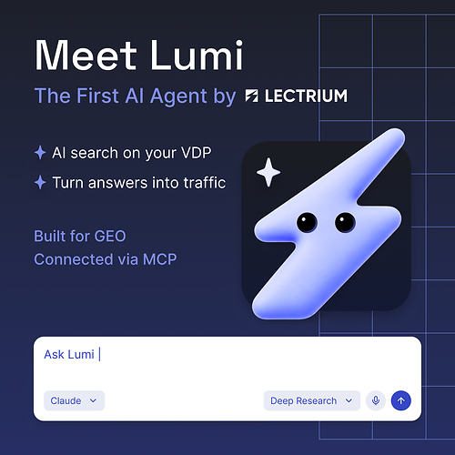Meet Lectrium's first AI Agent for Car Dealerships, Lumi. Lumi has data from inventory feeds, OEMs, governmental sources and has tools like web search and URL scraping to inform shoppers with the power of LLMs directly on dealer websites. Meet Lectrium's first AI Agent for Car Dealerships, Lumi. Lumi has data from inventory feeds, OEMs, governmental sources and has tools like web search and URL scraping to inform shoppers with the power of LLMs directly on dealer websites.