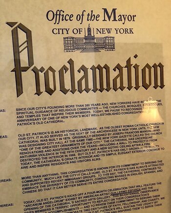 Office of the Mayor. New York City. Proclamation. Guillermo Esparza, Artist-in-Residence. The Basilica of St. Patrick's Old Cathedral.