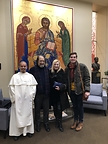 The Artist Guillermo Esparza, Global Ambassador of Peace Maria Stalin-Andriasova and guests at Esparza's Grand Deesis Mural Icon installation. New York University. All Rights Reserved.