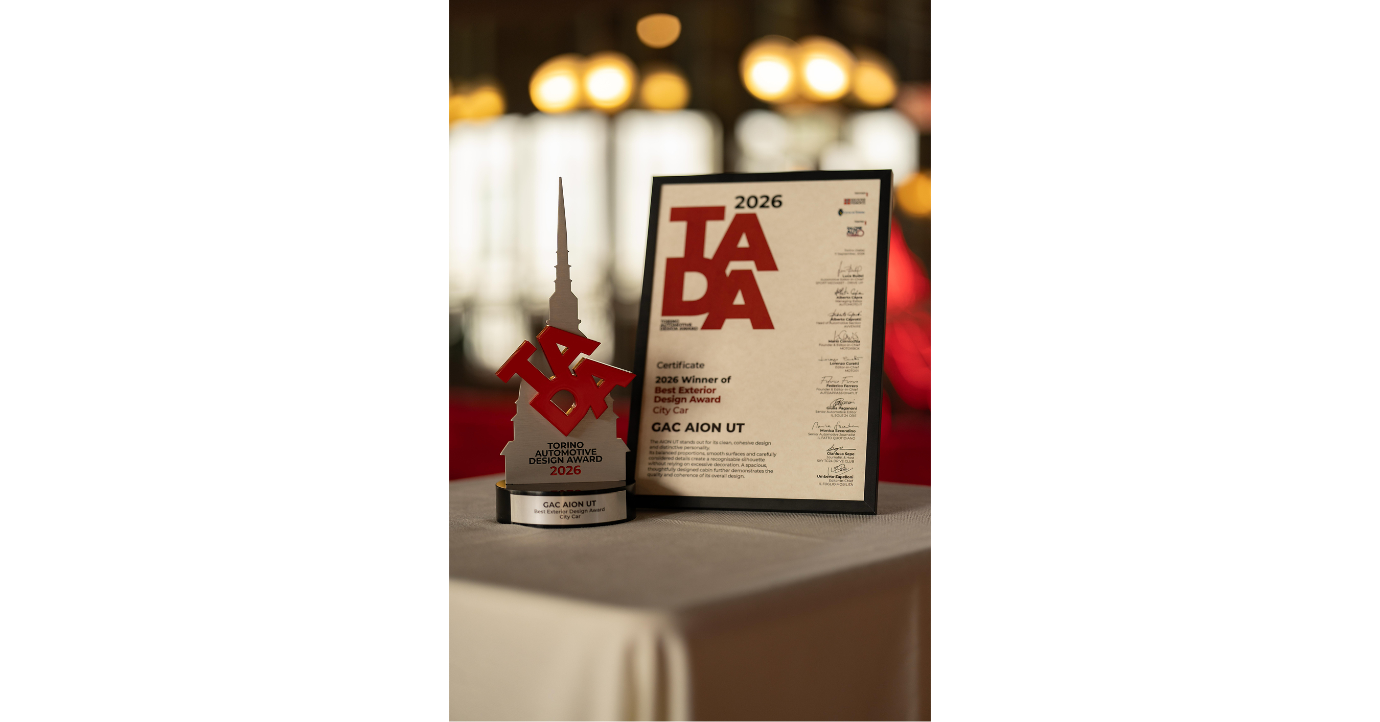 GAC AION UT Wins Best Exterior Design at the 2026 Torino Automotive Design Award