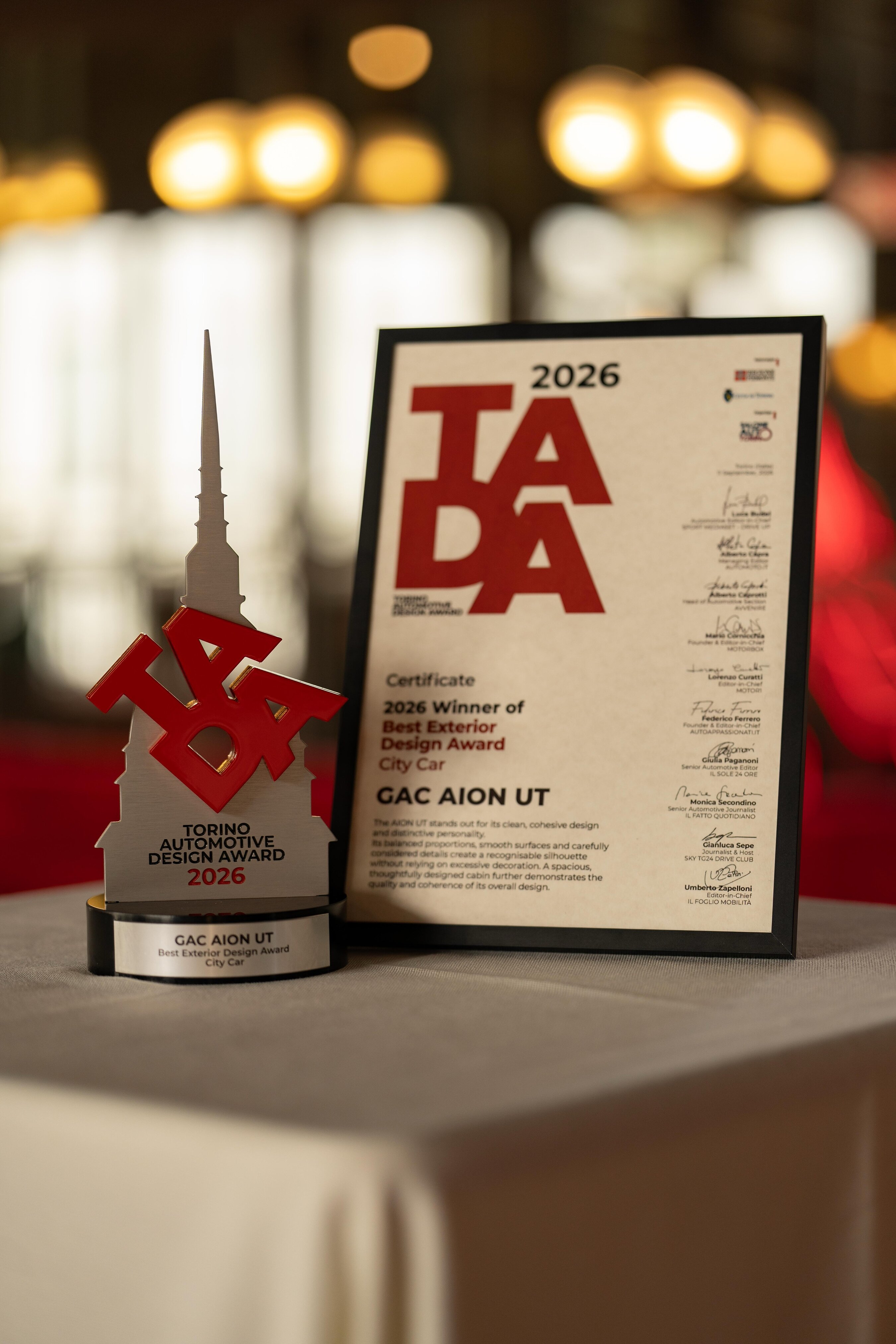 GAC AION UT gewinnt Preis für bestes Exterieurdesign in Turin