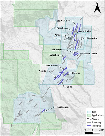 Figure 1 - Santa Ana Project Plan Map Showing Vein Systems Figure 1 - Santa Ana Project Plan Map Showing Vein Systems