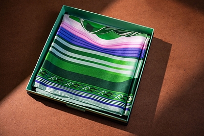 Named “Voyage of Talents,” the scarf is inspired by the talent cultivation in the Northern Metropolis. It incorporates interlocking knots and interwoven ribbon, symbolising unity and collective strength. The fluid lines at its centre extend like newly formed veins, representing the vibrant energy of the region as a new engine of growth.