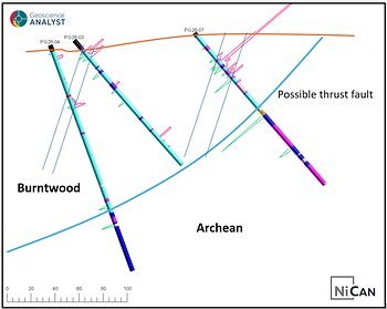 Figure 6: Drill Section PG26-03, PG26-04 and PG26-07 (looking north) Figure 6: Drill Section PG26-03, PG26-04 and PG26-07 (looking north)