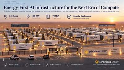 Mindstream Energy's Al-Risha campus combines containerized natural gas generation with modular AI/HPC infrastructure in a secure, energy-first design. The 245-acre Jordan site is planned to launch at 70 MW and scale in phases toward approximately 400 MW. Mindstream Energy's Al-Risha campus combines containerized natural gas generation with modular AI/HPC infrastructure in a secure, energy-first design. The 245-acre Jordan site is planned to launch at 70 MW and scale in phases toward approximately 400 MW.
