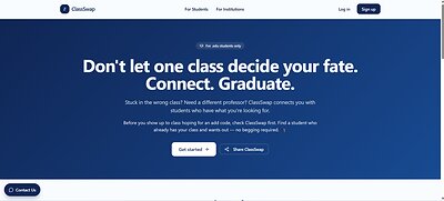 ClassSwap helps college students connect around class swaps and enrollment opportunities. ClassSwap helps college students connect around class swaps and enrollment opportunities.