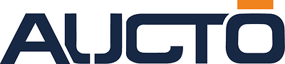 Aucto marketplace logo in blue with orange accent