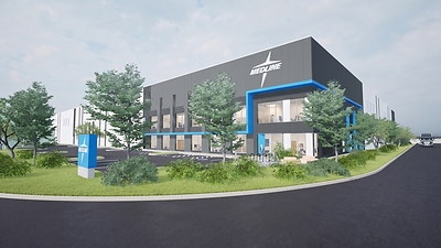 Rendering of proposed new Medline Canada warehouse and distribution centre at Parkwood Industrial Estates in British Columbia, 8858 Pineland Drive, Delta, BC.
