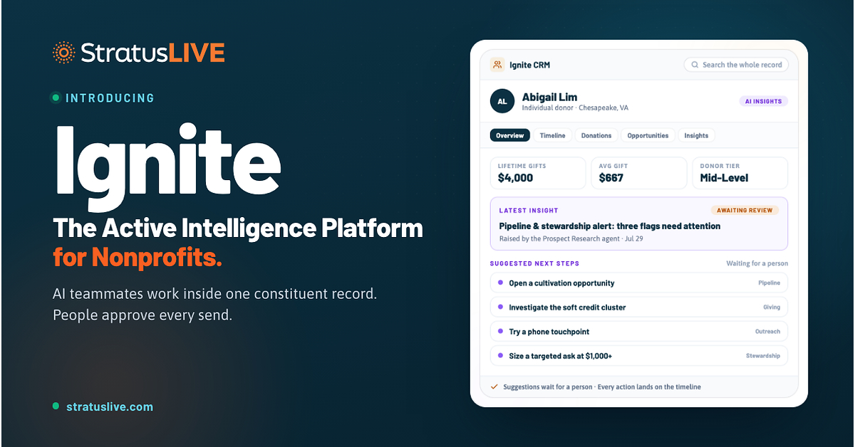StratusLIVE Introduces Ignite, an Active Intelligence Platform Built for Growing Nonprofits