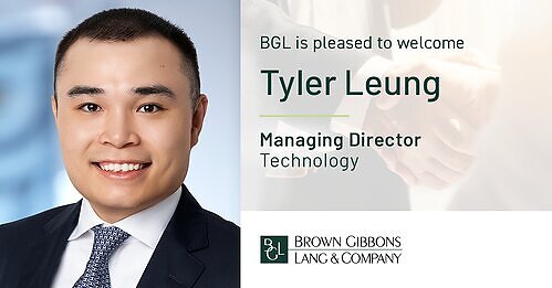 Brown Gibbons Lang & Company (BGL), a leading independent investment bank and financial advisory firm, is pleased to announce the addition of Tyler Leung as Managing Director within its Technology investment banking vertical. Tyler brings extensive vertical software M&A and capital markets expertise and will establish and lead the firm’s investment banking activities in Insurance Software and Construction Software. Brown Gibbons Lang & Company (BGL), a leading independent investment bank and financial advisory firm, is pleased to announce the addition of Tyler Leung as Managing Director within its Technology investment banking vertical. Tyler brings extensive vertical software M&A and capital markets expertise and will establish and lead the firm’s investment banking activities in Insurance Software and Construction Software.