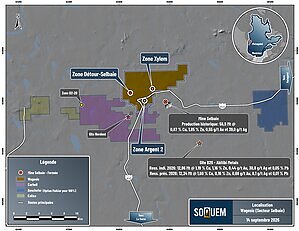 SOQUEM recoupe 263,20 m à 3,96 % ZnEq incluant 105,00 m à 7,03 % ZnEq et confirme l'étendue de la zone Détour-Selbaie du projet Wagosic